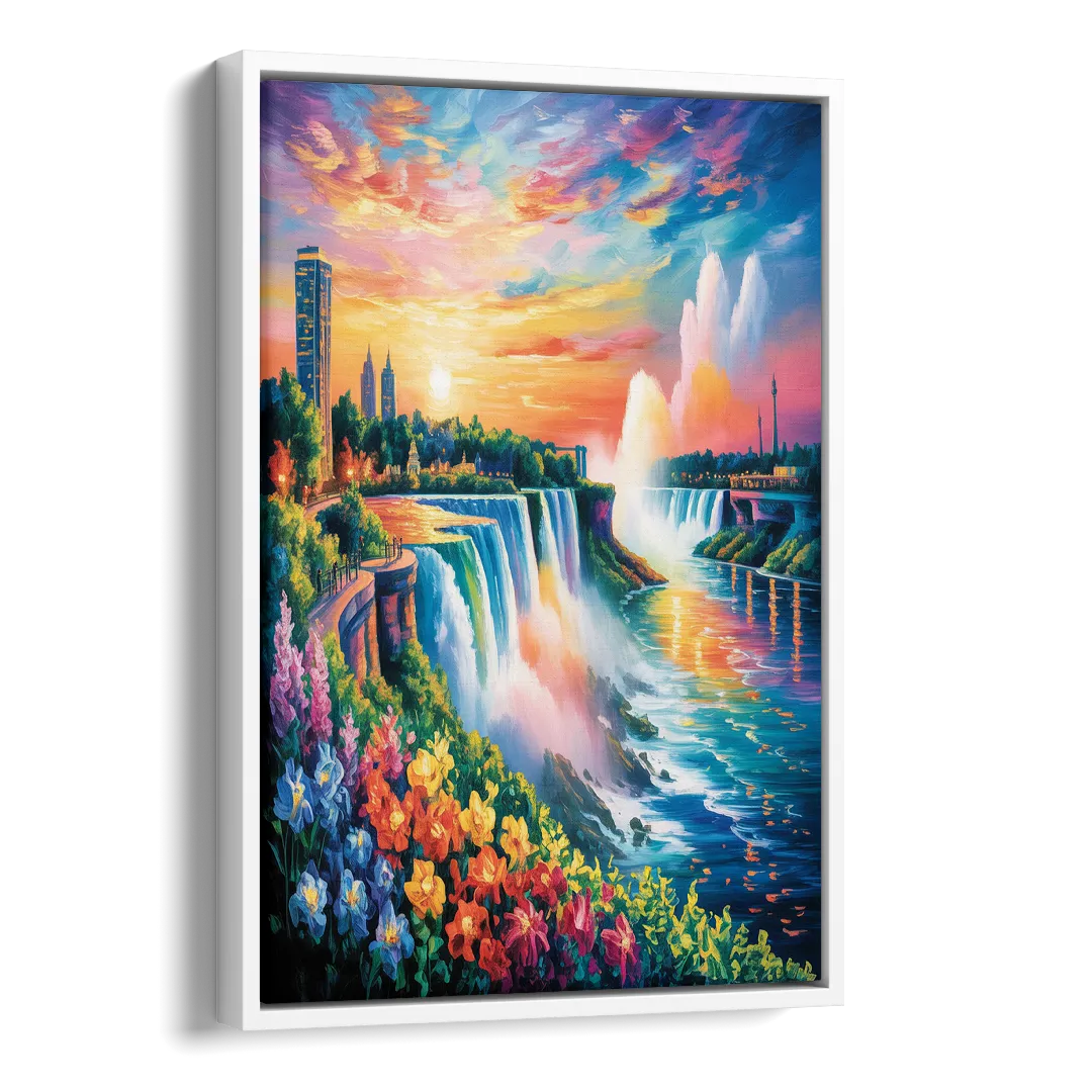 Niagara Falls Sunset Glow Side - White Canvas Wall Art