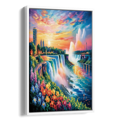 Niagara Falls Sunset Glow Side - White Canvas Wall Art