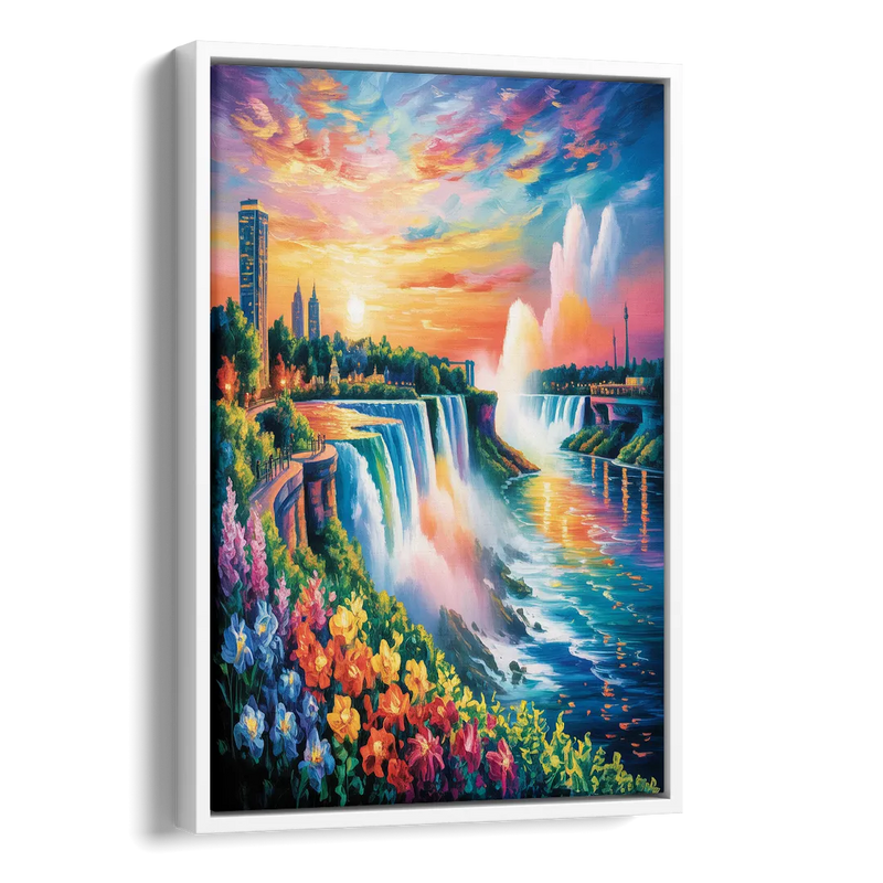 Niagara Falls Sunset Glow Side - White Canvas Wall Art