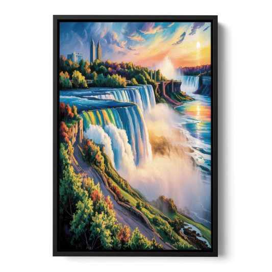 Niagara Falls Tourist View - Black Framed Canvas Wall Art - Front