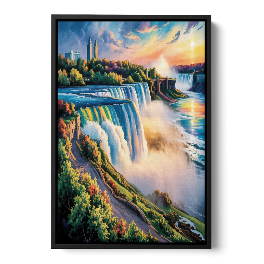 Niagara Falls Tourist View Front - Black Canvas Wall Art