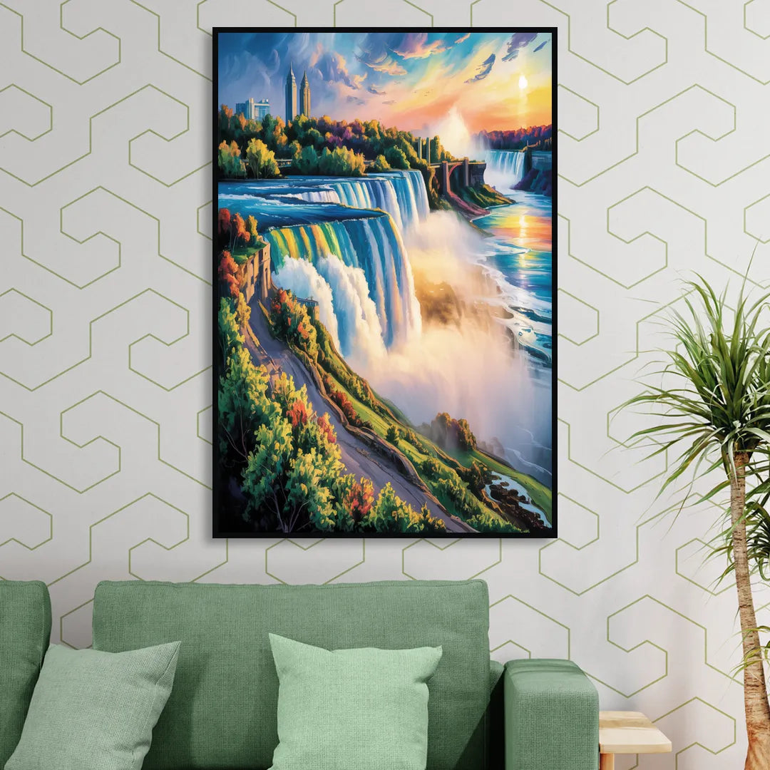 Niagara Falls Tourist View Living Room - Black Canvas Wall Art