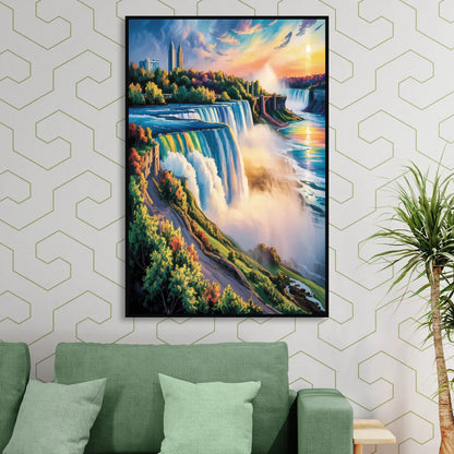 Niagara Falls Tourist View Living Room - Black Canvas Wall Art