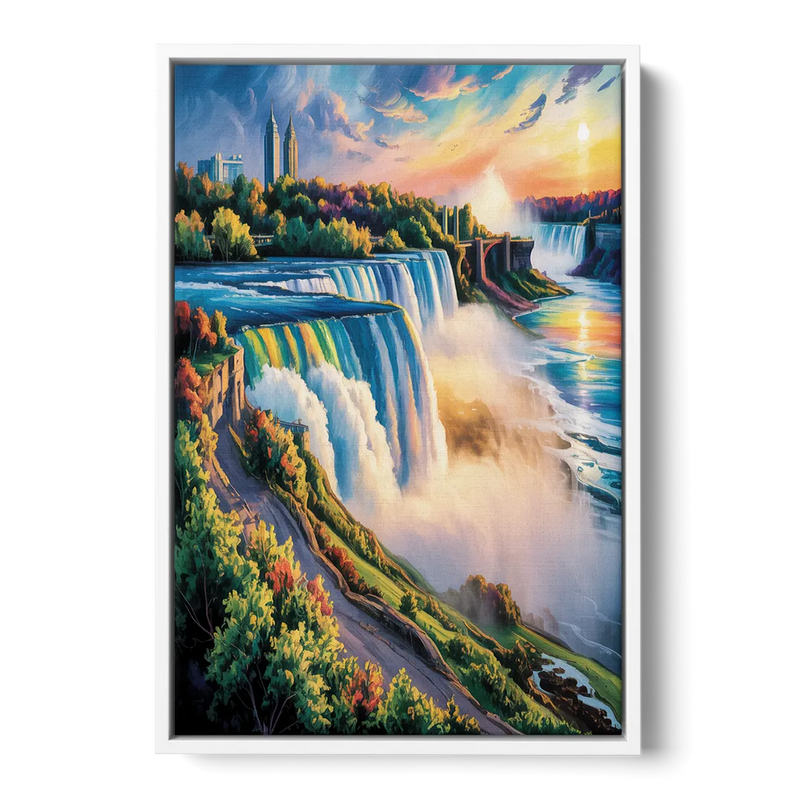 Niagara Falls Tourist View Front - White Canvas Wall Art