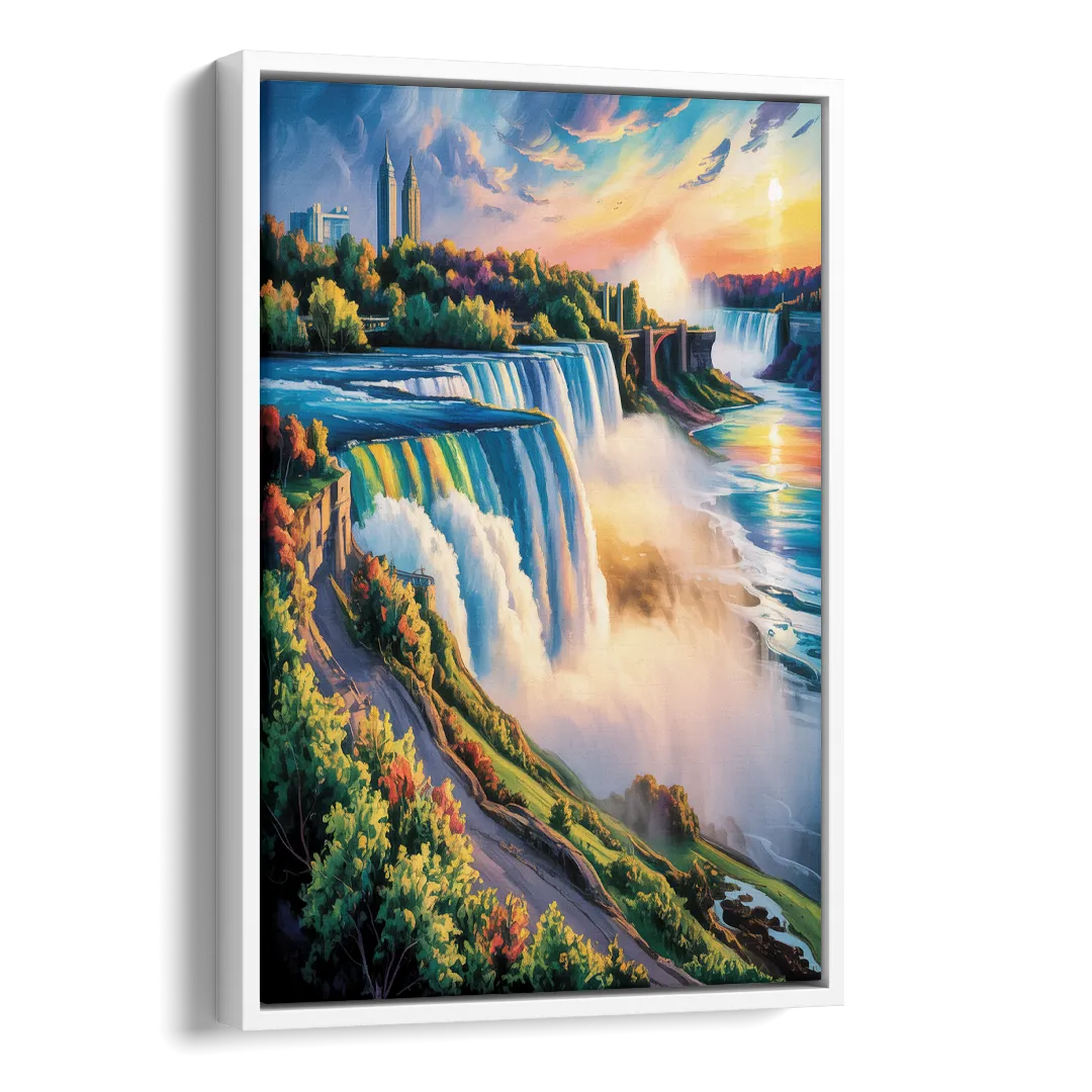 Niagara Falls Tourist View Side - White Canvas Wall Art
