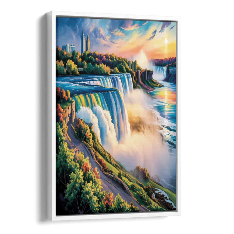 Niagara Falls Tourist View Side - White Canvas Wall Art