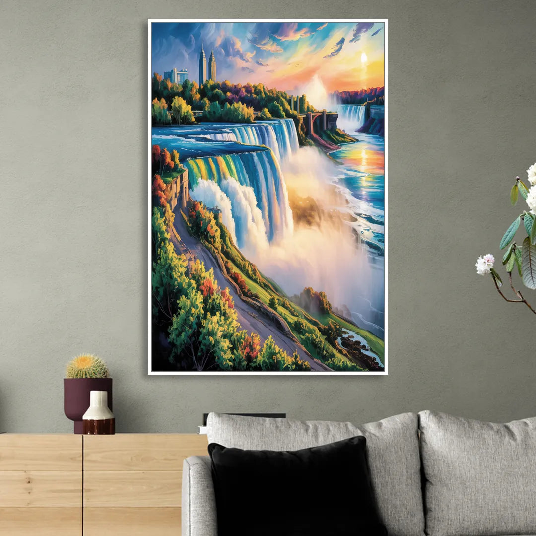 Niagara Falls Tourist View Living Room - White Canvas Wall Art