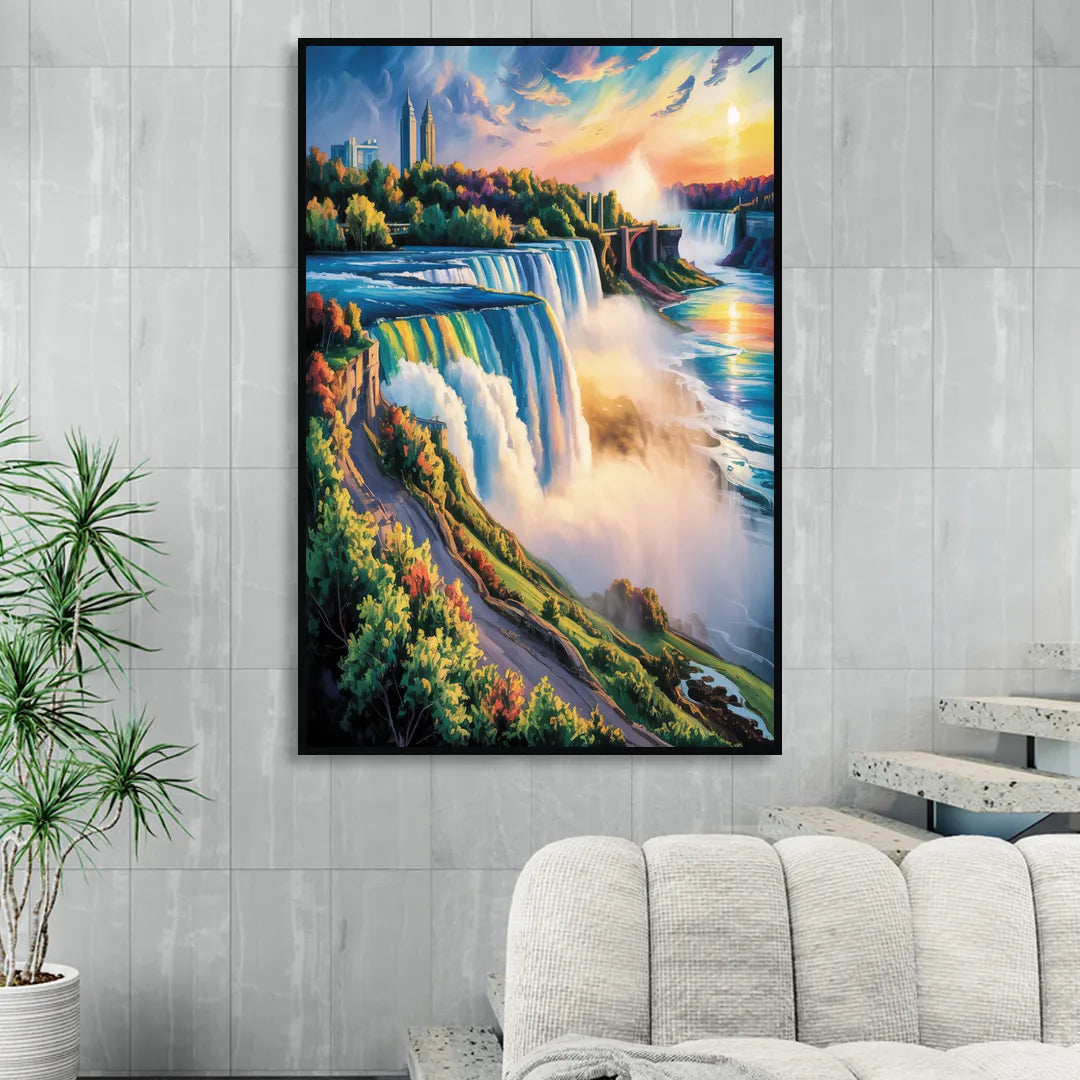 Niagara Falls Tourist View Sitting Room - Black Canvas Wall Art