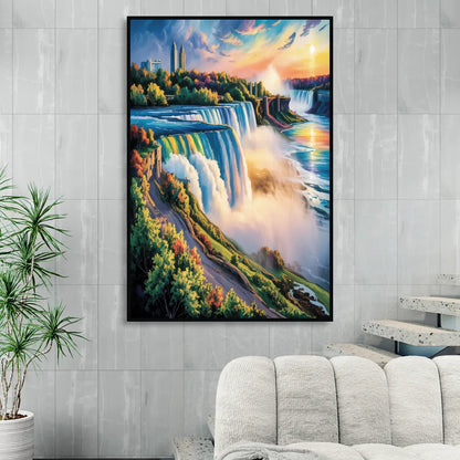 Niagara Falls Tourist View Sitting Room - Black Canvas Wall Art