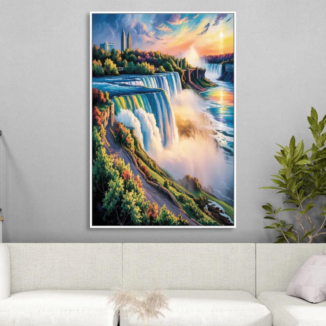 Niagara Falls Tourist View Sitting Room - White Canvas Wall Art