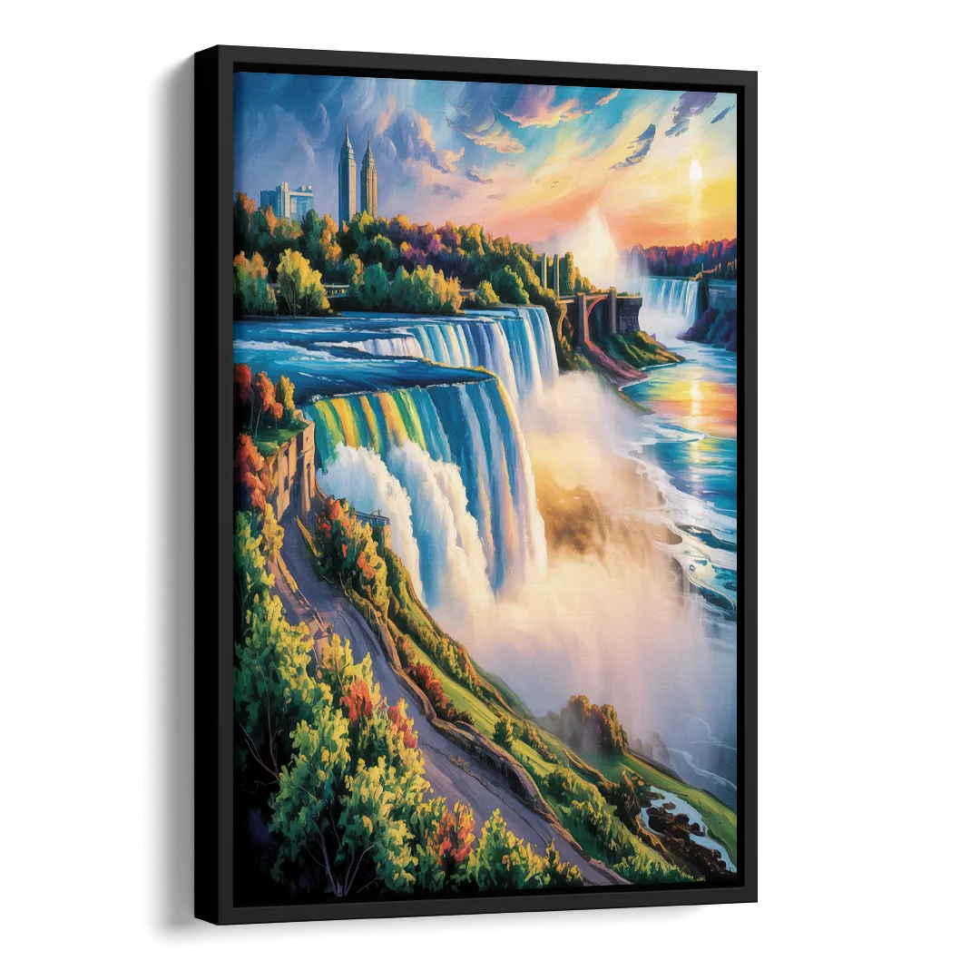 Niagara Falls Tourist View Side - Black Canvas Wall Art