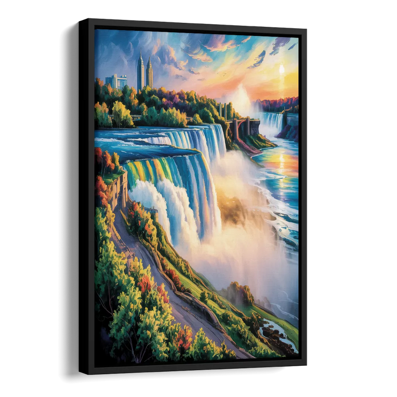 Niagara Falls Tourist View Side - Black Canvas Wall Art