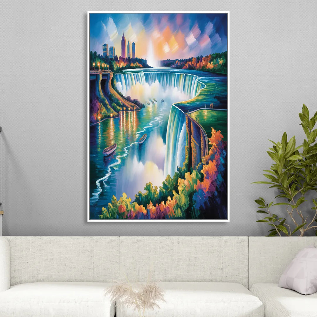 Niagara Falls Tunnel View Living Room - White Canvas Wall Art