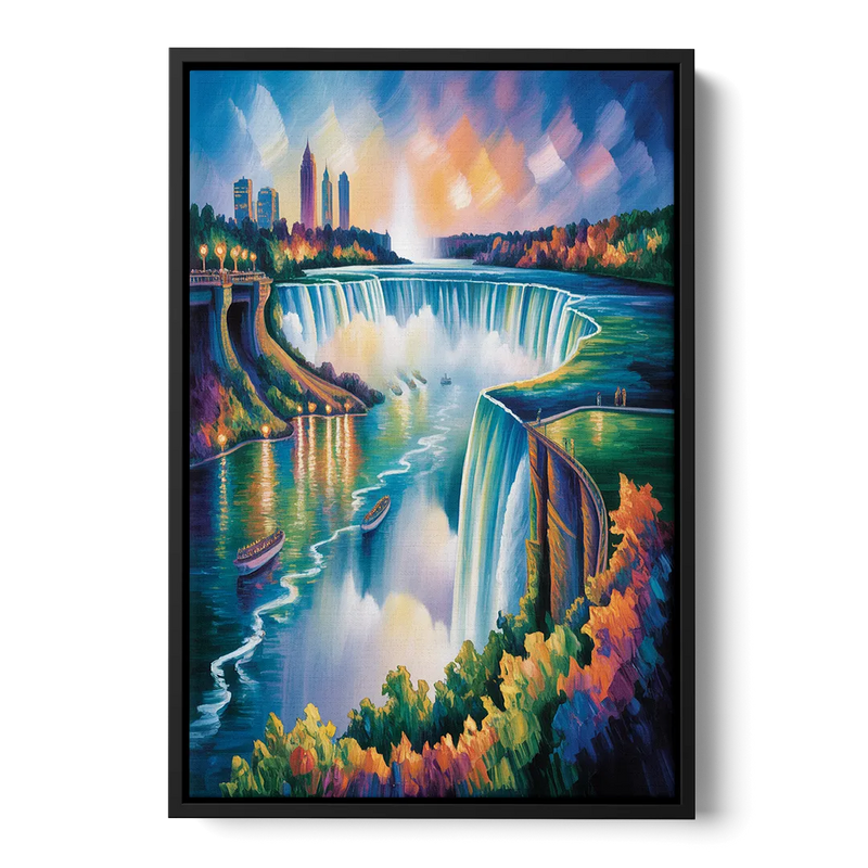 Niagara Falls Tunnel View Front - Black Canvas Wall Art