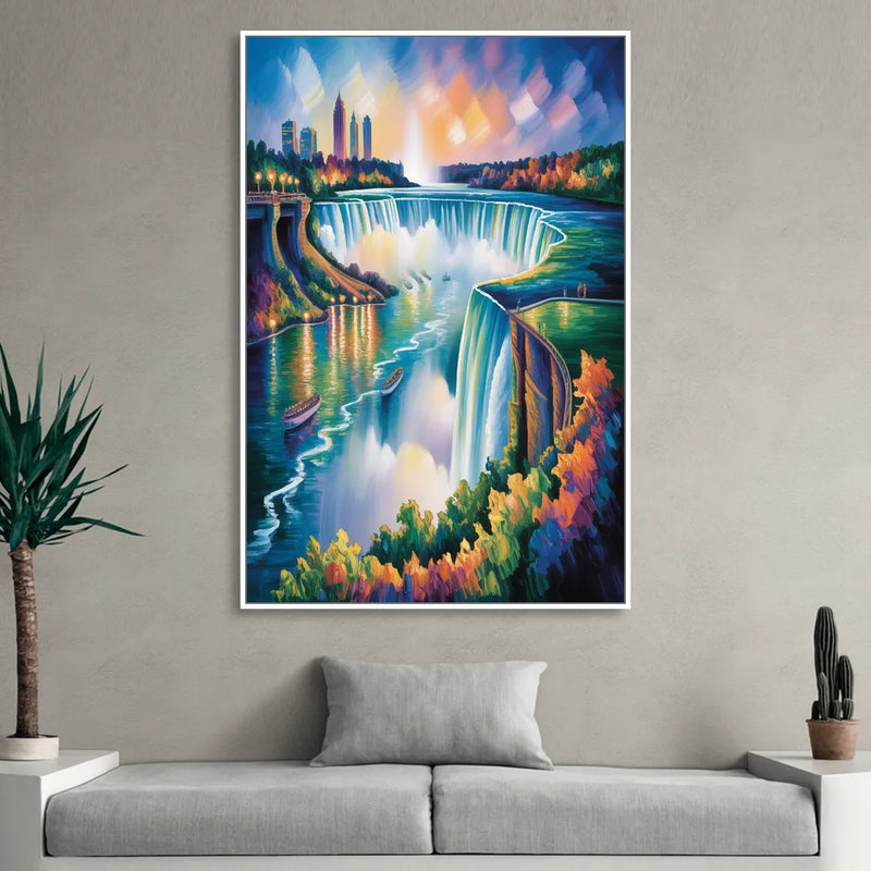 Niagara Falls Tunnel View Sitting Room - White Canvas Wall Art