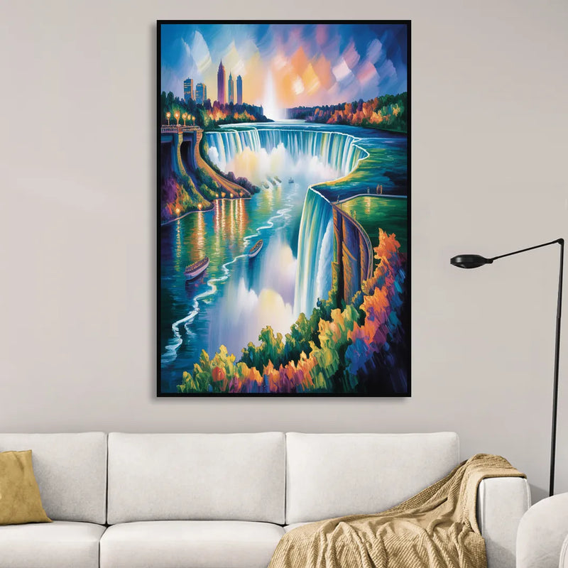 Niagara Falls Tunnel View Sitting Room - Black Canvas Wall Art