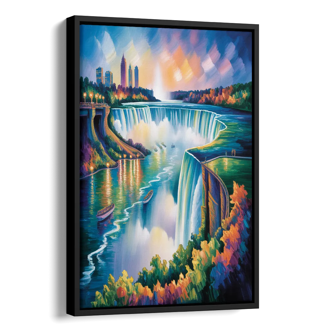 Niagara Falls Tunnel View Side - Black Canvas Wall Art