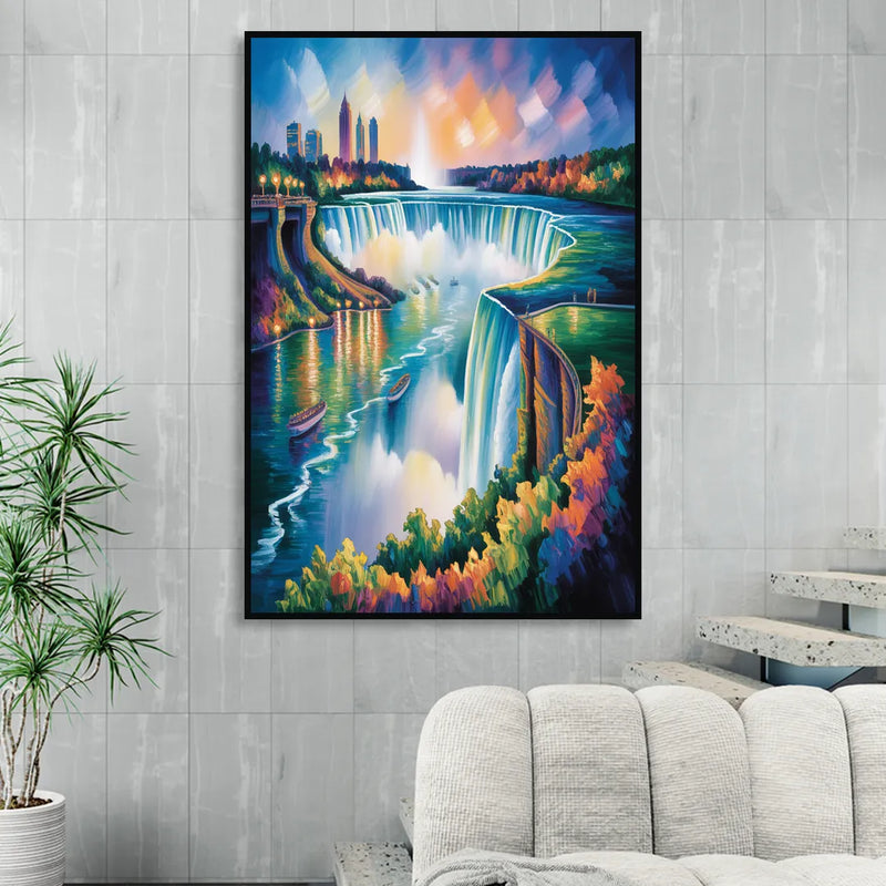 Niagara Falls Tunnel View Living Room - Black Canvas Wall Art