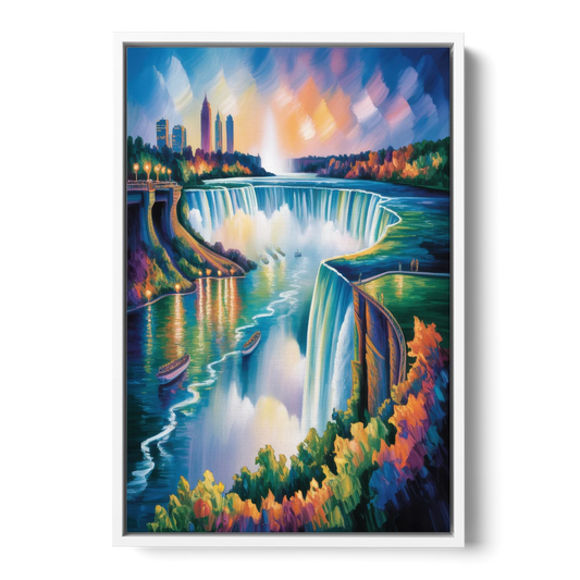 Niagara Falls Tunnel View - White Framed Canvas Wall Art - Front