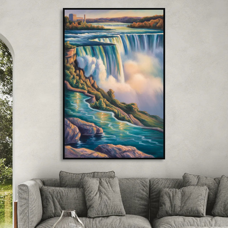 Niagara Falls Water Mist Sitting Room - Black Canvas Wall Art
