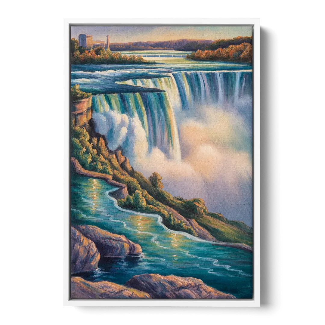 Niagara Falls Water Mist Front - White Canvas Wall Art