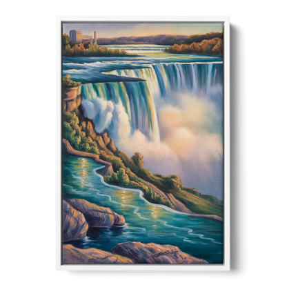 Niagara Falls Water Mist Front - White Canvas Wall Art