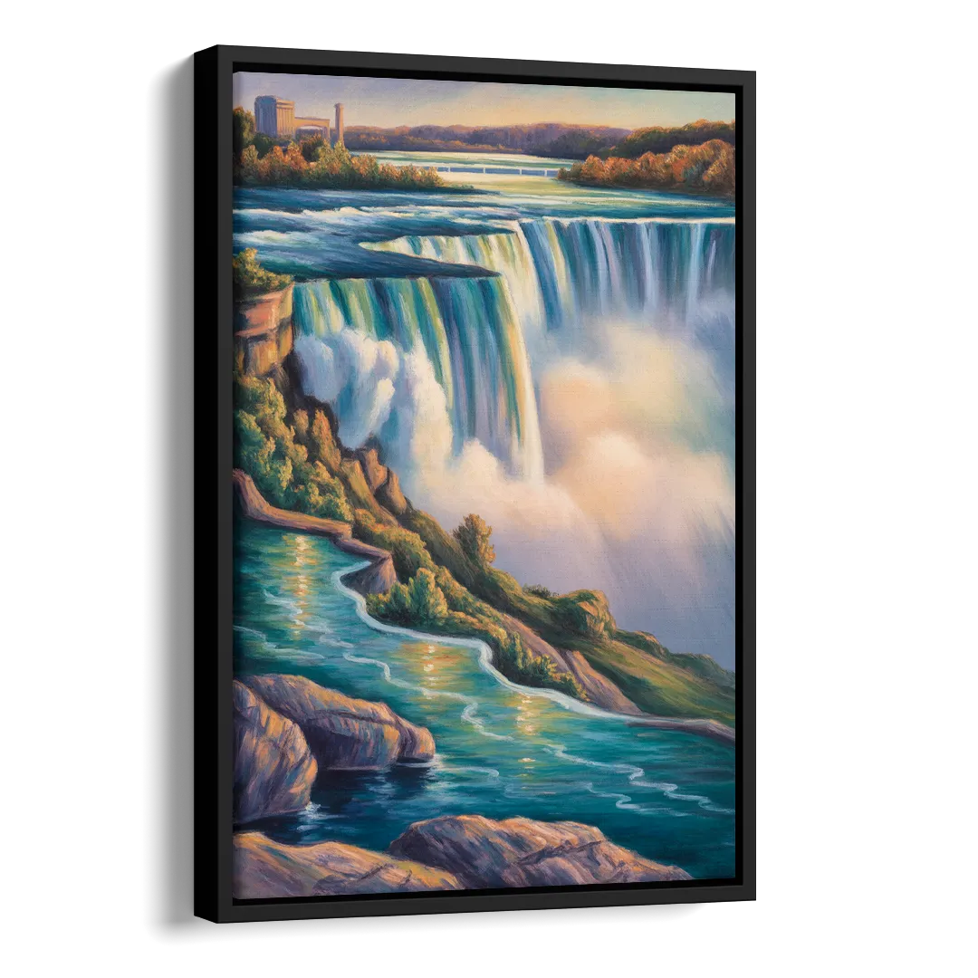 Niagara Falls Water Mist Side - Black Canvas Wall Art