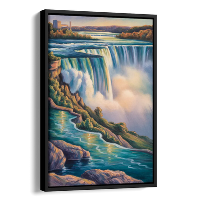 Niagara Falls Water Mist Side - Black Canvas Wall Art
