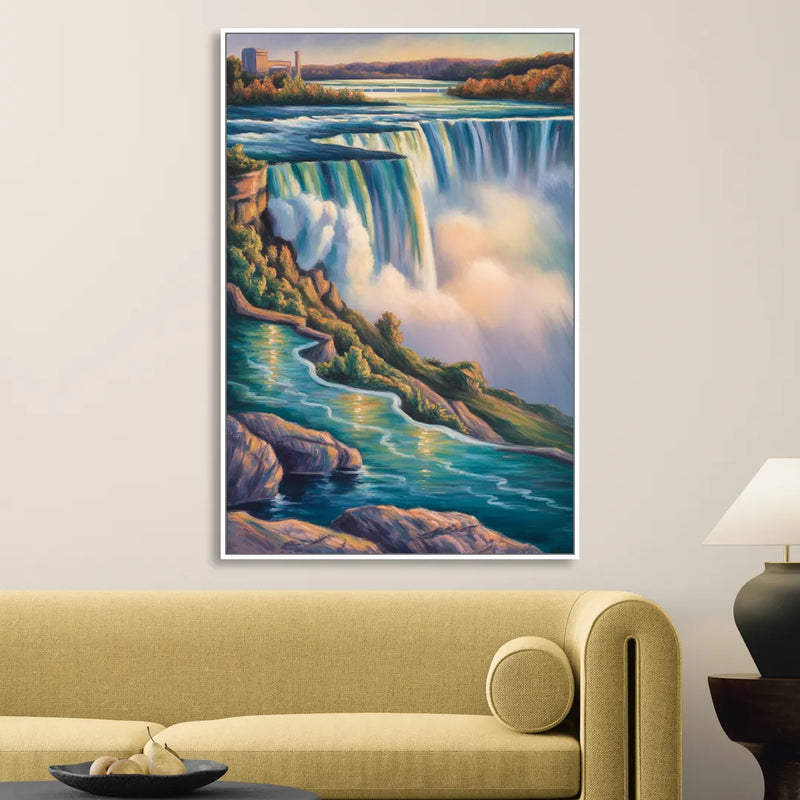 Niagara Falls Water Mist Sitting Room - White Canvas Wall Art