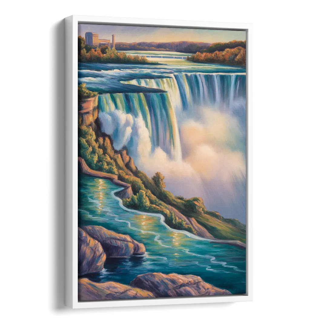 Niagara Falls Water Mist Side - White Canvas Wall Art