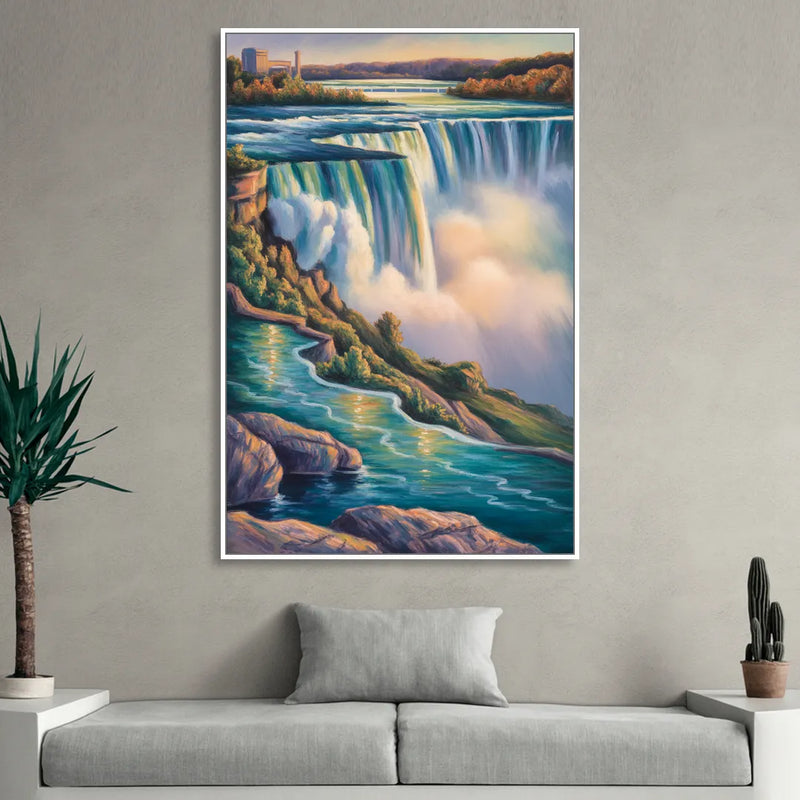 Niagara Falls Water Mist Living Room - White Canvas Wall Art