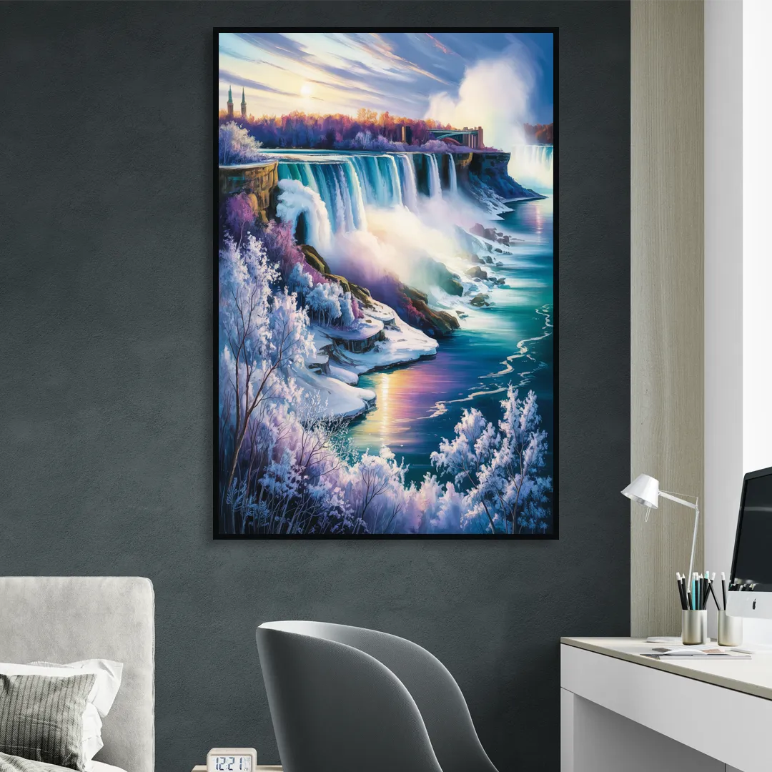 Niagara Falls Winter Freeze Sitting Room - Black Canvas Wall Art