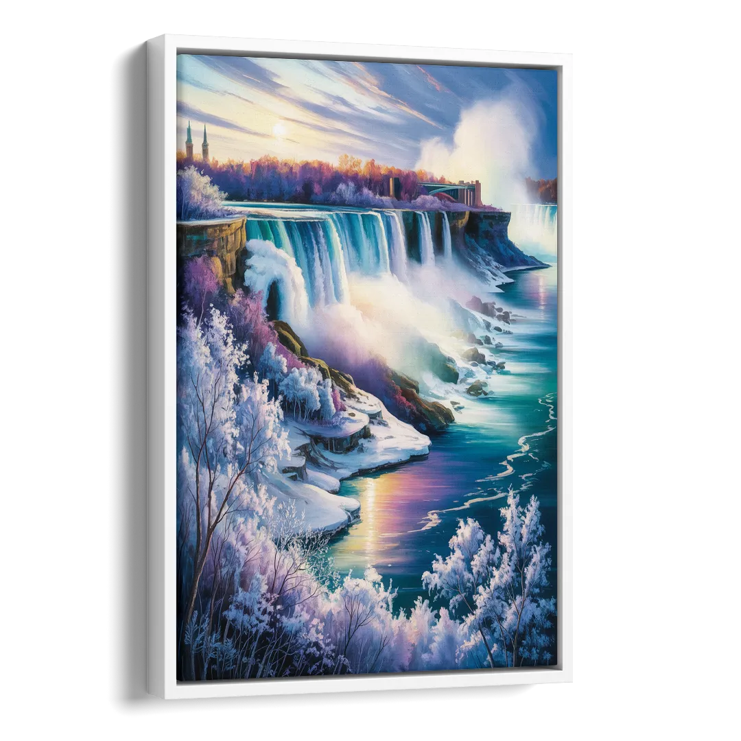 Niagara Falls Winter Freeze Side - White Canvas Wall Art
