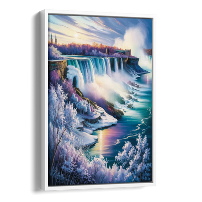 Niagara Falls Winter Freeze Side - White Canvas Wall Art