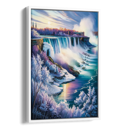 Niagara Falls Winter Freeze Side - White Canvas Wall Art