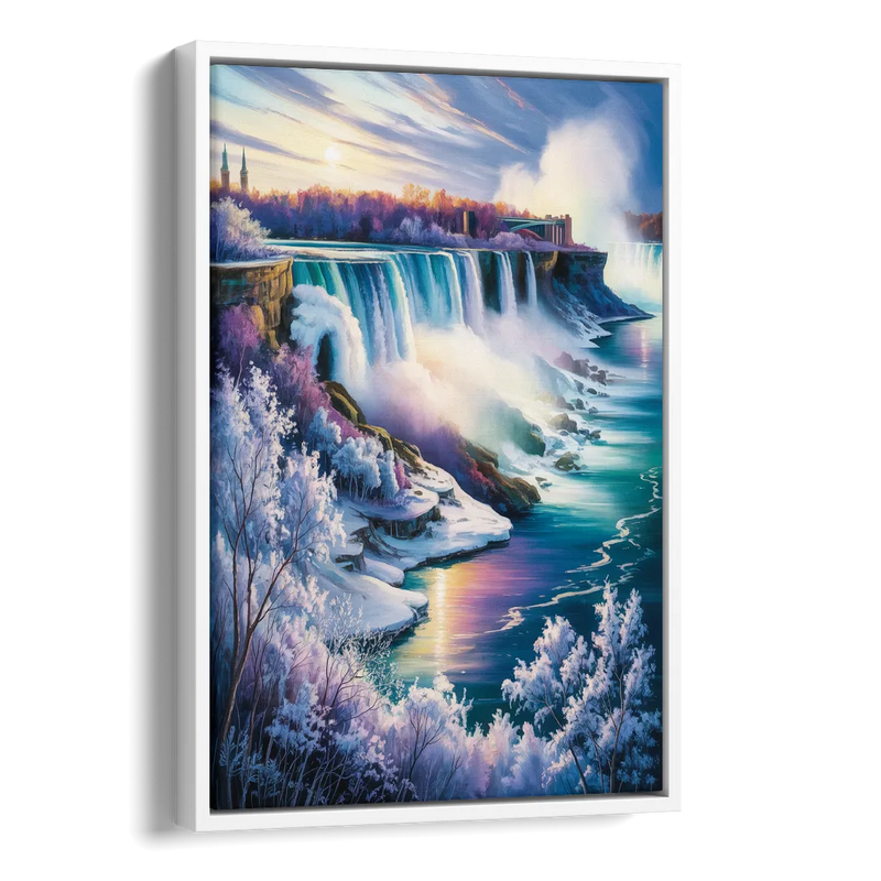 Niagara Falls Winter Freeze Side - White Canvas Wall Art