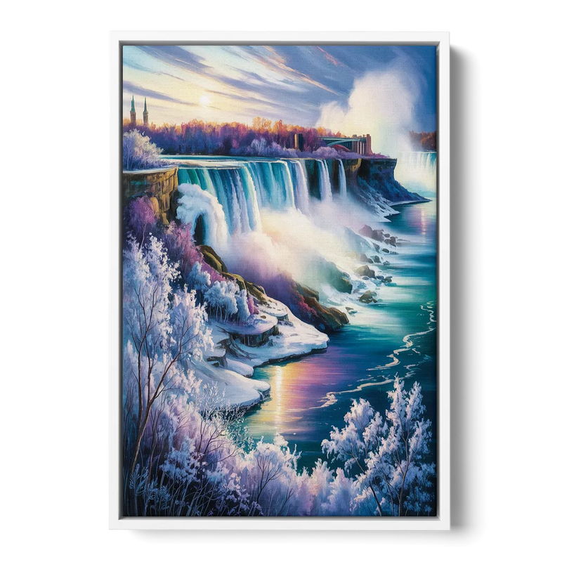 Niagara Falls Winter Freeze Front - White Canvas Wall Art