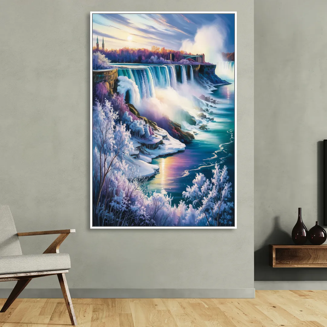 Niagara Falls Winter Freeze Sitting Room - White Canvas Wall Art