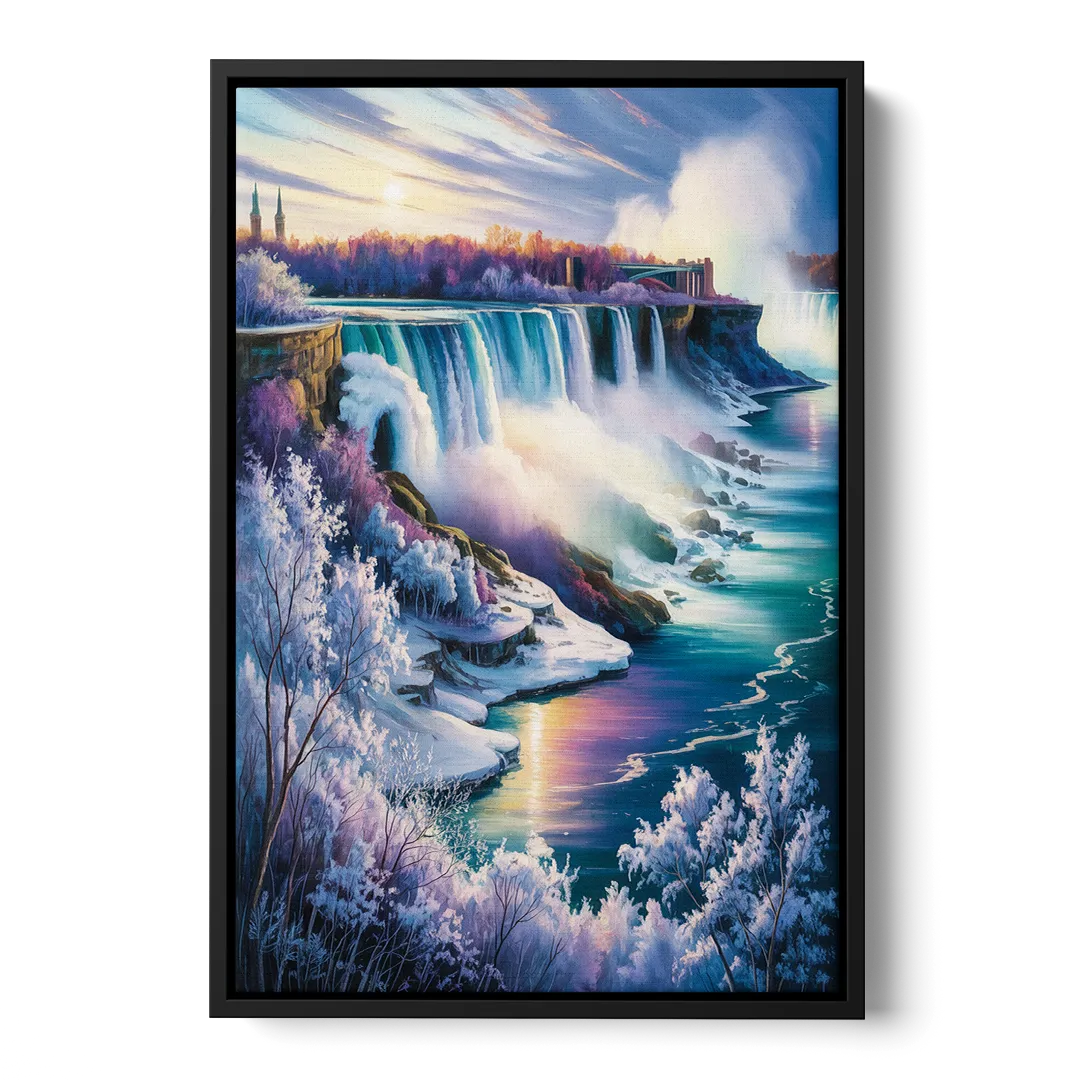 Niagara Falls Winter Freeze Front - Black Canvas Wall Art