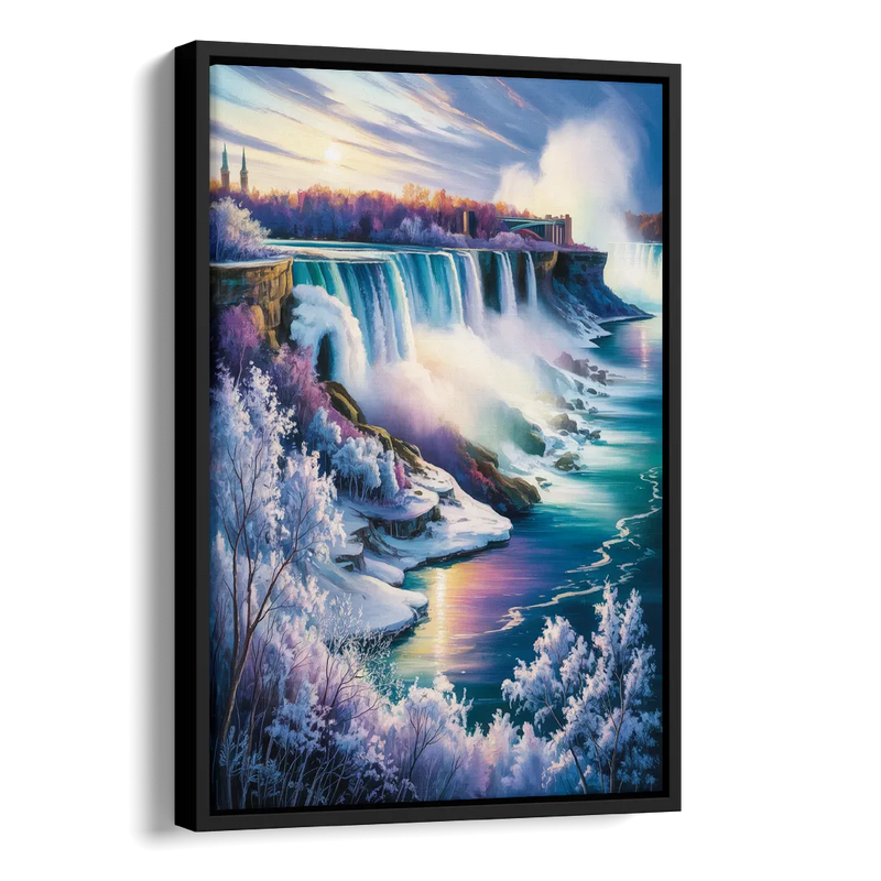 Niagara Falls Winter Freeze Side - Black Canvas Wall Art