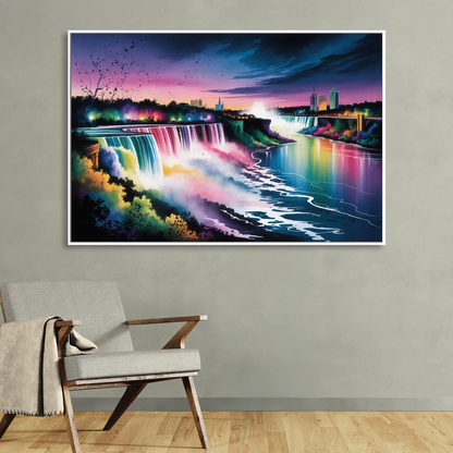 Niagara Falls at Night Living Room - White Canvas Wall Art
