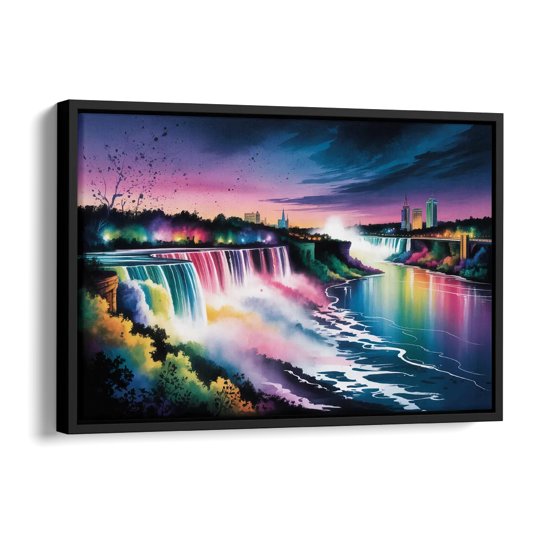 Niagara Falls at Night Side - Black Canvas Wall Art