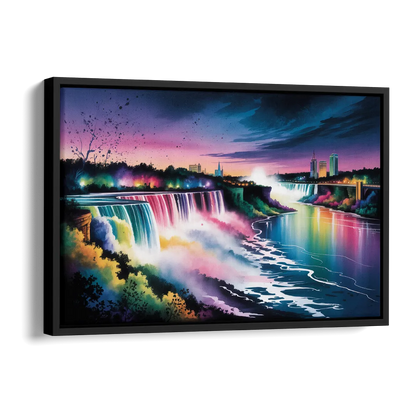 Niagara Falls at Night Side - Black Canvas Wall Art