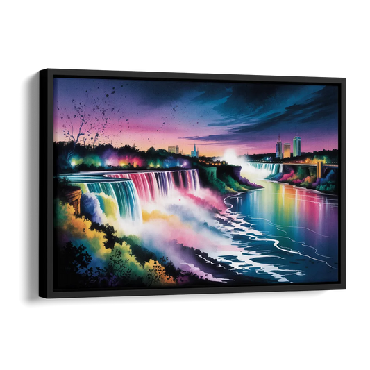 Niagara Falls at Night Side - Black Canvas Wall Art
