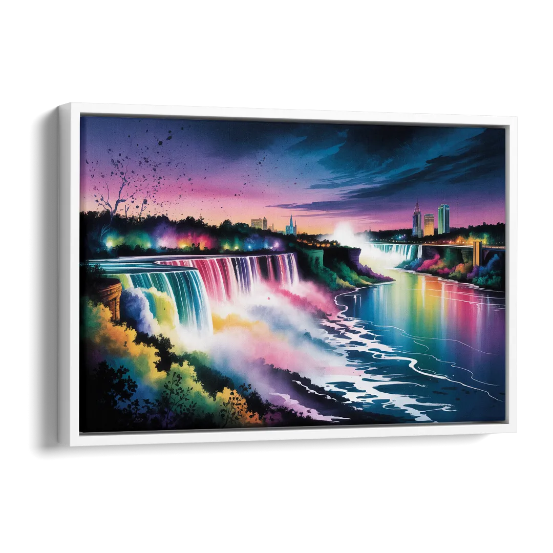 Niagara Falls at Night Side - White Canvas Wall Art