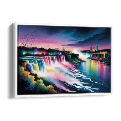 Niagara Falls at Night Side - White Canvas Wall Art