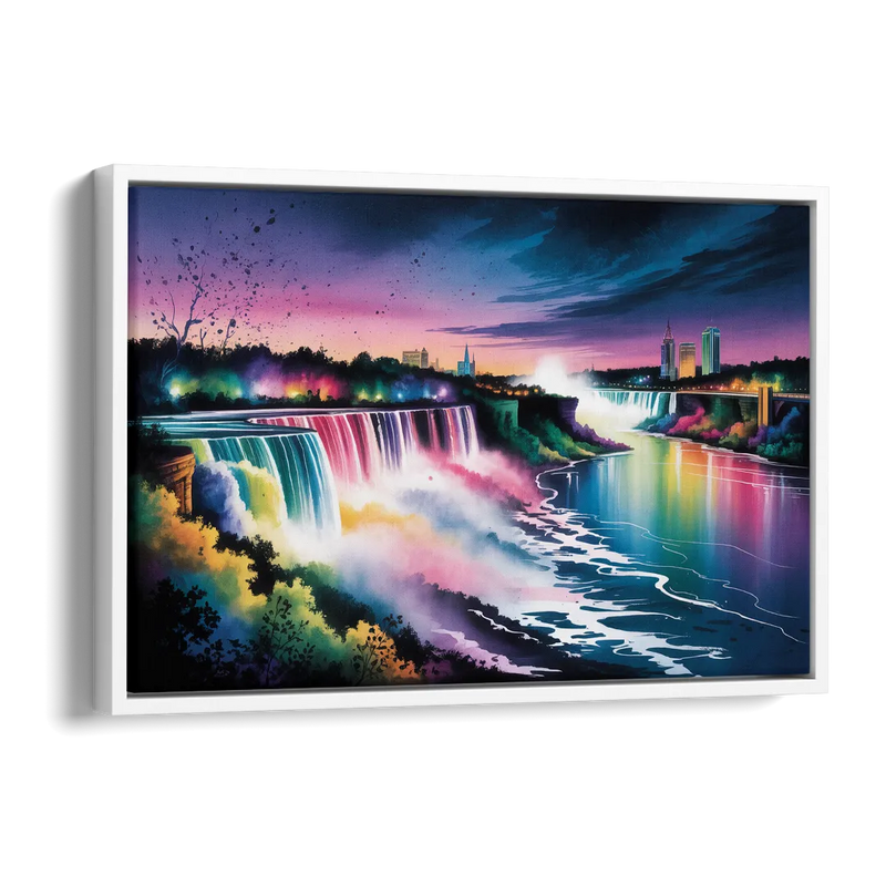 Niagara Falls at Night Side - White Canvas Wall Art