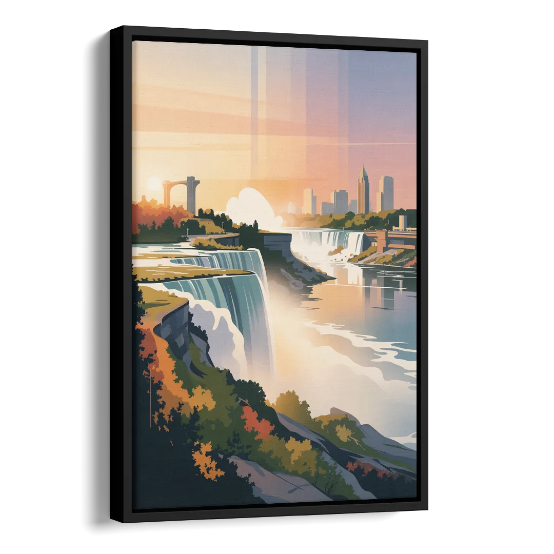 Niagara Falls at Sunset Side - Black Canvas Wall Art