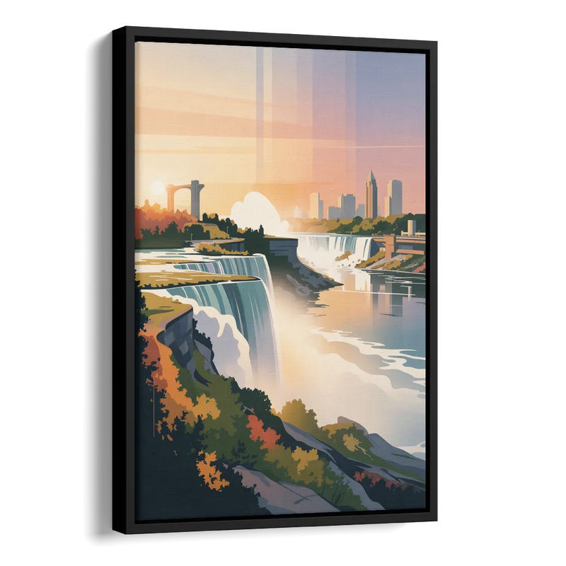 Niagara Falls at Sunset Side - Black Canvas Wall Art