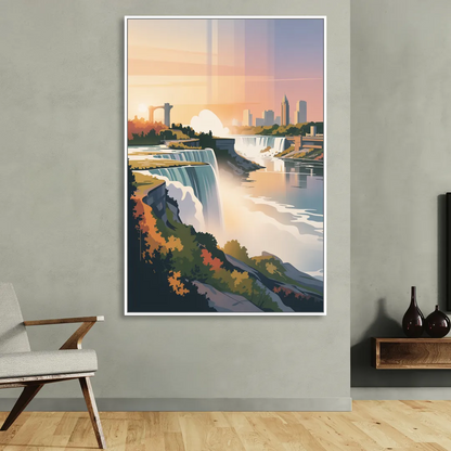 Niagara Falls at Sunset Living Room - White Canvas Wall Art